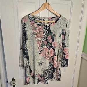 Tee For The Soul Floral Patchwork Long Sleeve Top Size M